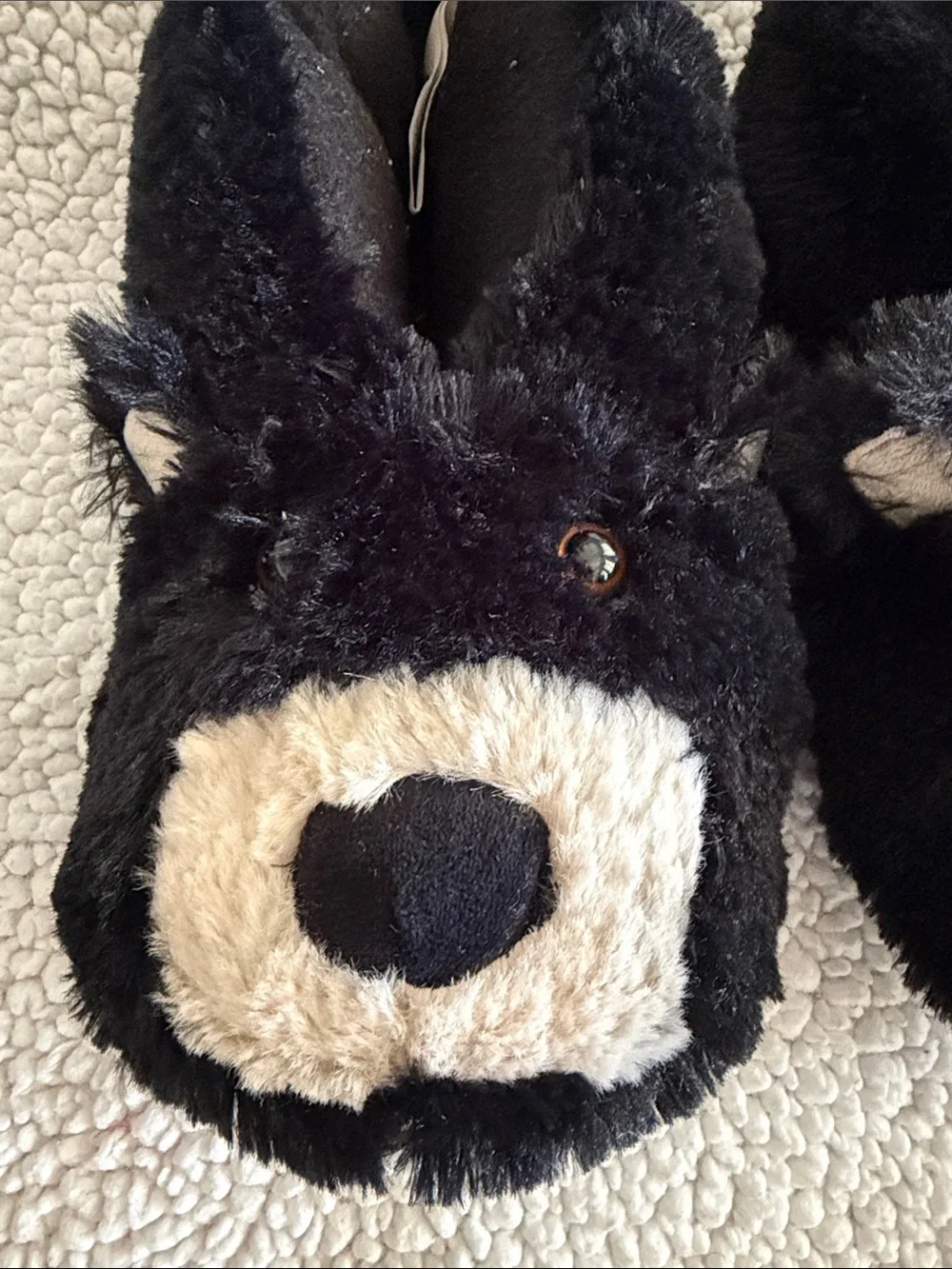 Black Bear Plush Kids Slippers - Cozy Furry Indoor Shoes size 13